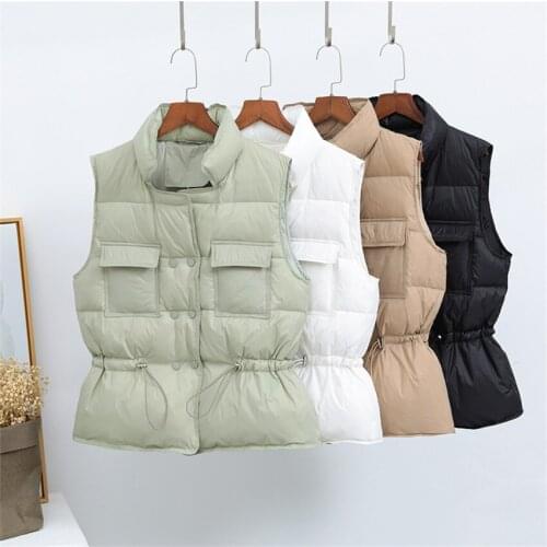 Gowyimmes Autumn Women Light Thin Down Vest Big Size Slim Lady Short White Sleeveless Down Jacket Coats Winter Clothings PD805