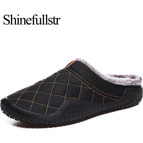 Winter Men Casual Indoor Plush Slides Slippers House Shoes Home Sewing Warm Big Size 47 48 Dropshipping