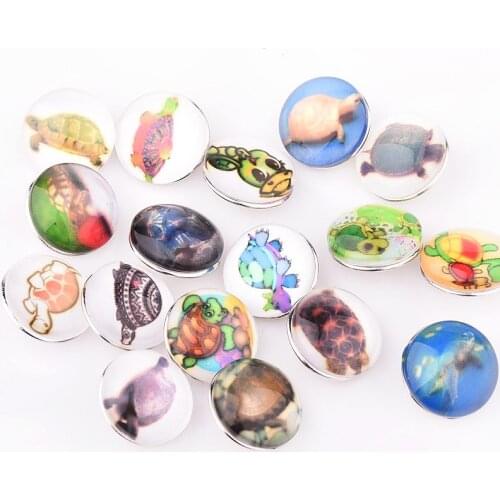 10pcs/lot High Quality Mix Turtoise Styles Glass Metal Charm 18mm Snap Button Bracelet For women DIY Snap Button Jewelry