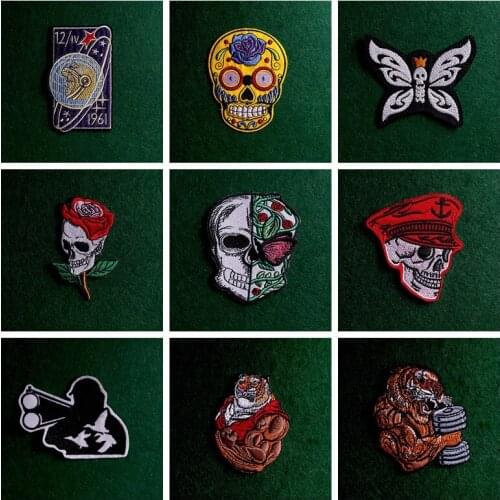 2pcs Punk Skeleton/Strong Tiger Patch On Clothes Embroidered Patches For Clothing Applique Patch Iron On Patches On Clothes Diy