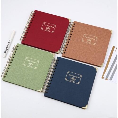 20 Sheets DIY Photo Album Square Spiral Bound Cardboard Cover Sketchbook for Kids Craft Diary Journal Wedding Guest Picture Book