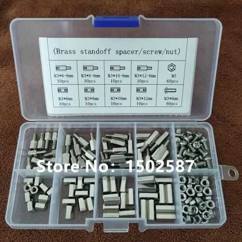 200pcs M3*6/8/10/12 Hex Nuts Spacing Screws Brass Threaded Pillar PCB Borad Nickel brass standoff spacer kits