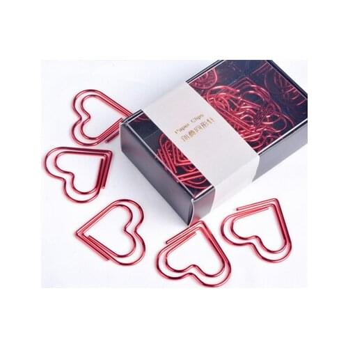 24 Clips Romantic Red Heart Paper Clips Decorative Metal Clips Colorful Gold Paper Clip Clamps For Paper