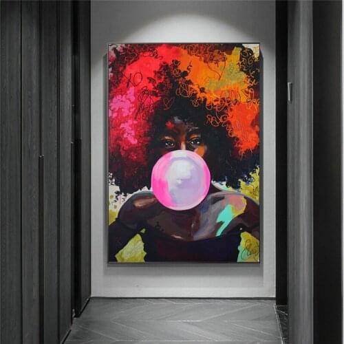 Abstract Graffiti Color Black Girl Art Poster Printing Oil Painting Wall Pictures for Living Room Frameless Mirrors Draw Core