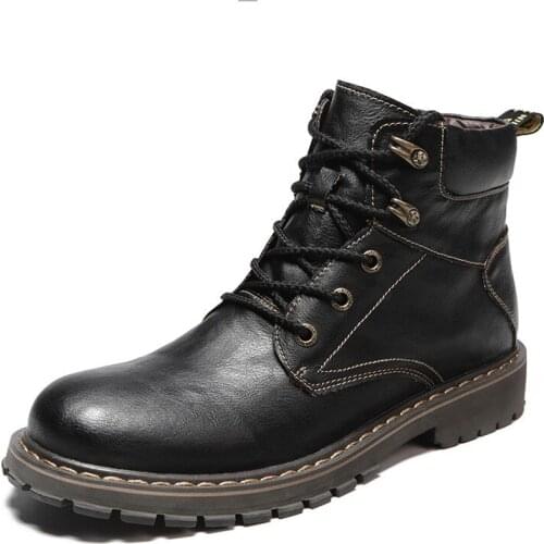 High Quality Mens Retro Leather Motorcycle Boots Russian Style Work Casual Oxford Boots Mens Plush Non-slip Safety Shoes38-46