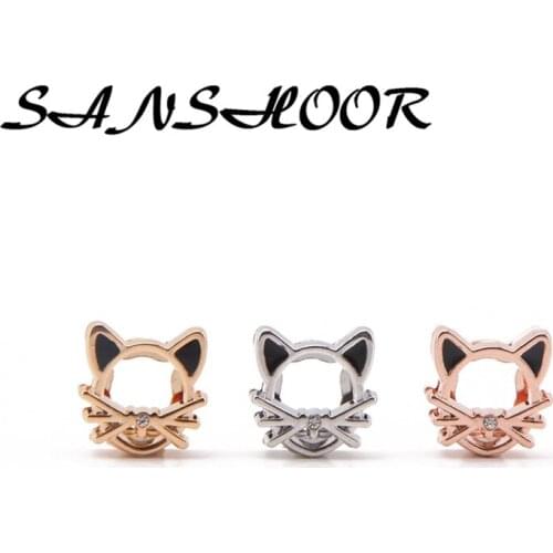 SANSHOOR Pre-Sale Lovely Cat Keepering Slide Charms Fit Pu Leather Bracelets Bangles For Keepdesigners As Girls Child Gifts 3Pcs
