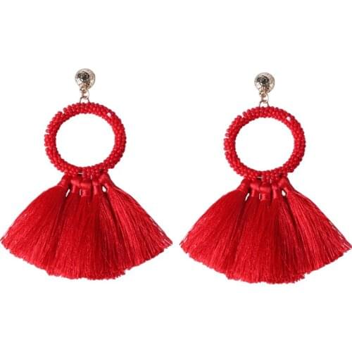 European And American Temperament Popular Bohemian yellow red Earrings Handmade Beaded Rice Bead Tassel Earrings