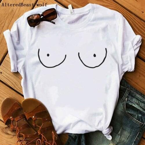 Funny Boobs T-shirt New Summer 2020 Fashion Women Boobs T shirt Casual Short Sleeve Print White Tee Tops Streetwear Clothes