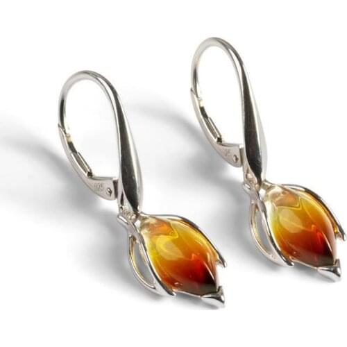 JK39DI Sunset Amber Earrings Southwest Jewelry Boho Style Flower for Woman Summer Gift Bud Baltic Dangle Earring Amber 3.5*1.2cm
