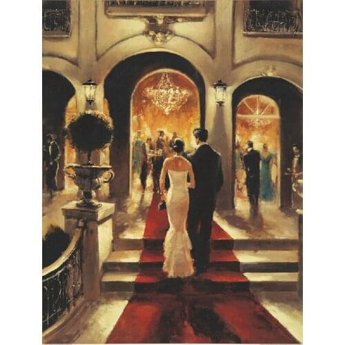 Beautiful prints art of Grand ball picture a pair of lovers Walking on red carpet new house wall decor art