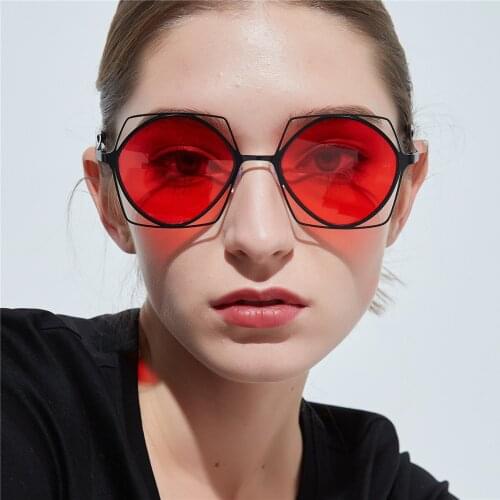 Retro Square Irregular Sunglasses Men Women Red Lens Black 2019 Metal Frame Fashion Unique Sun Glasses For Woman Unisex UV400