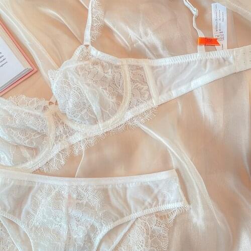 Wriufred Summer sexy lashes lace lingerie with briefs suit ladies small chest thin cup underwear bra set