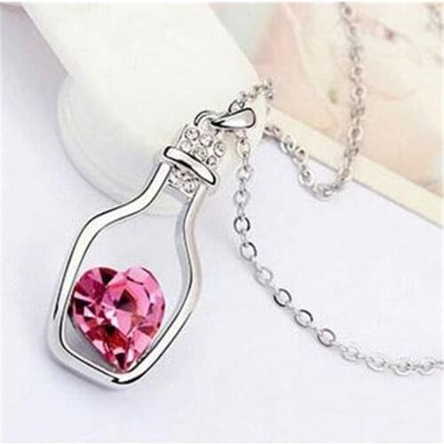 Fashion Crystal Necklace Wishing Bottle Necklace Love Heart Austria Crystal Necklace Women Fashion Jewelry Accessories