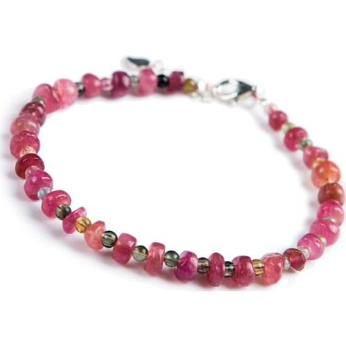 Natural Red Tourmaline Crystal Clear Beads Sliver Women Nice Bracelet AAAA 6mm