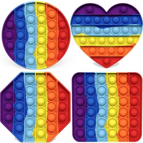 Rainbow Geometry Heart Fidget Toy Push Bubble Stress Sensory Toy Relief Anti-stress Simple Game Antistress Toys Children