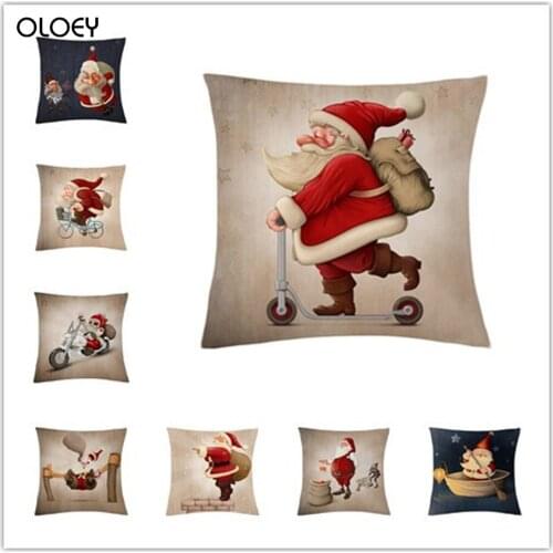 Christmas Old Man Gift Pattern Polyester Cushion Pillowcase Car Lumbar Pillowcase Hot Sale Without Pillow Core Comfort Unique