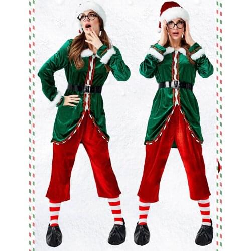 Christmas Elf Cosplay Costume Women Green Long Sleeve Lover Clothes Lively Funny Masquerade Winter Santa Claus Cos Costume
