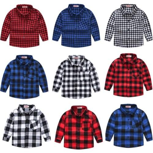 Childrens Shirt Toddler Boys Baby Girls Cotton Long-sleeved Shirt Spring Autumn Fashion Casual Plaid Tops For Kids 2-7 Years