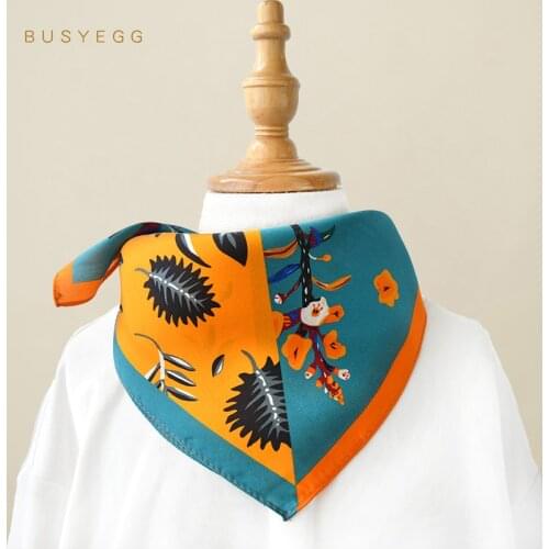 Autumn flower 100% satin silk scarf cute baby girls neck protect 50cm square silk headscarf foulard hijab scarves child boy warp