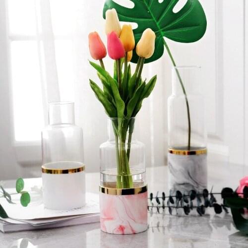 Nordic Home Decoration INS Transparent Glass And Ceramic Flower Vase Hydroponic Plant Tall Vases For Wedding Decoration