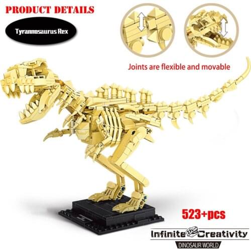 Dinosaur Skeleton Jurassic Park Dinosaur World indominus rex Skeleton Model Building Blocks MOC Animals Bricks kids Toys