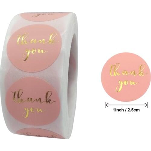 New Packaging Stationery Sticker 500pcs/roll Pink Paper Label Stickers Gold Thank You Sticker Scrapbooking for Wedding Gift Car