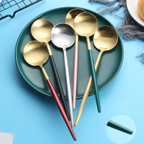 High Quality Stainless Steel Table Spoon Creative Food Grade Household Long Handle Round Spoon for Dessert Soup and Porridge