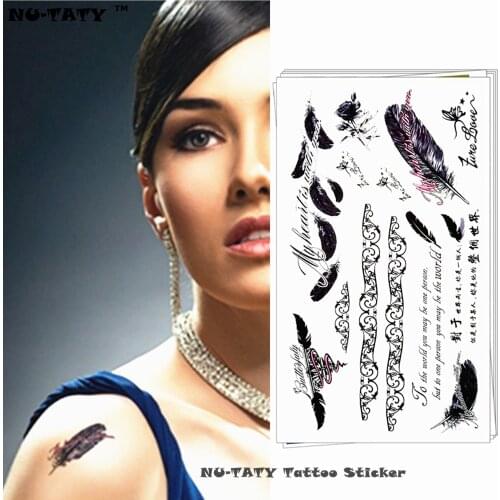 Nu-TATY Black Feather Temporary Tattoo Body Art Arm Flash Tattoo Stickers 17*10cm Waterproof Fake Painless Tattoo Sticker