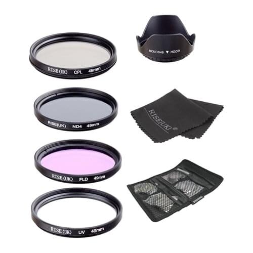 UV+CPL+FLD+ND4 Neutral Density Camera Filters Kit Optical Glass 49mm For Canon Nikon Sony Fuji DSLR&lens hood & Gifts