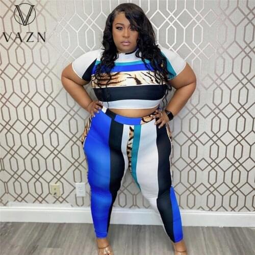 VAZN 2021 Womens Clothing Sprot Special Design Print 2PCs Set O-neck Beach Clothing Ladies Women Suits