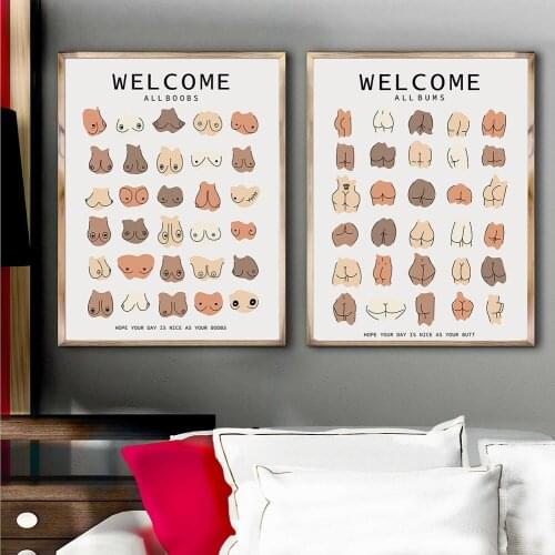 Funny Bathroom Colorful All Skin Races Body Butt Boobs Wall Art Canvas Painting Posters and Prints Line Pictures for Living Room