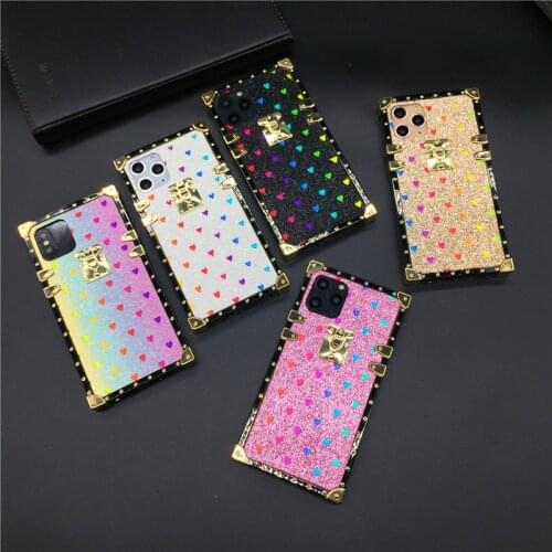Luxury Glitter Bling Diamond Ring Stand Cover Love Heart Soft Square Phone Case for LG Stylo 6 7 5 Stylo6 Stylo4 K51 K61 Stylo 4