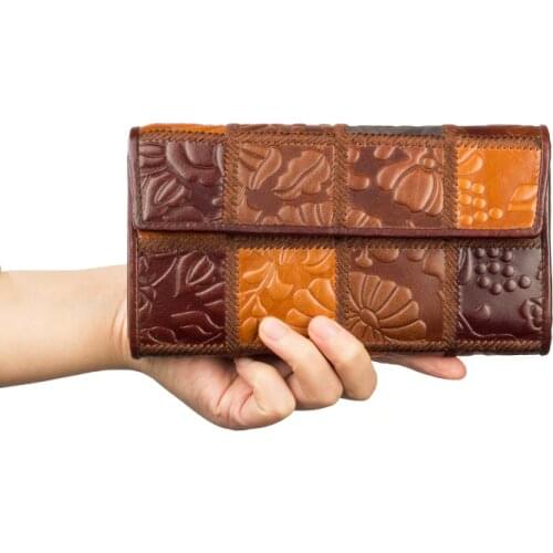 Genuine Leather Women Wallet Long Purse For Lady Clutch Bags 3 Model Card Wallet 8097