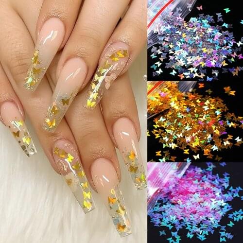 1Bag Mixed Fluorescence Butterfly Shape Nail Sequins Nail Art Glitter Flakes 3D Neon Sequins Manicure Nail Art Decoration