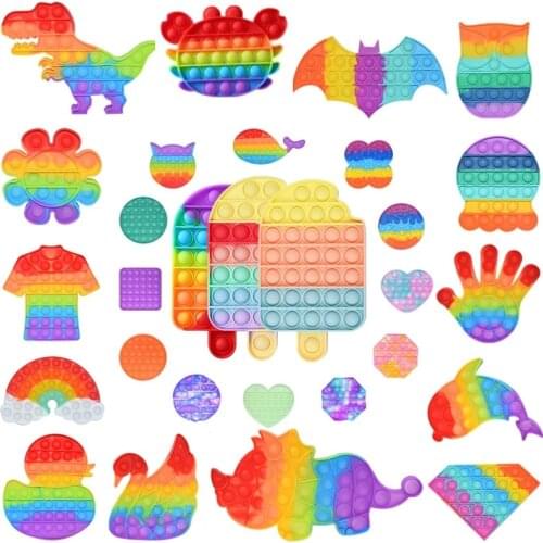 100pcs/lot Fidget Toys Children Reliver Stress Rainbow Push It Bubble Antistress Simple Dimple Sensory Toy Adult Kids