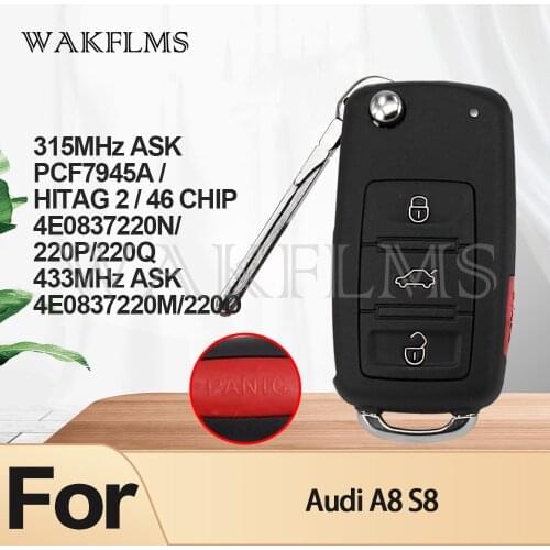 4E0837220B/J/L/D/M/E/N For Audi A8 S8 2003 2004 2005 2006 2007 2008 2009 315&433MHz ID46 Keyless Entry Smart Car Remote Key Fob
