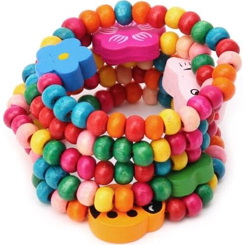 5Pc Lovely Kids Children Wood Elastic Bead Bracelets Birthday Party Jewelry Gift N7MF