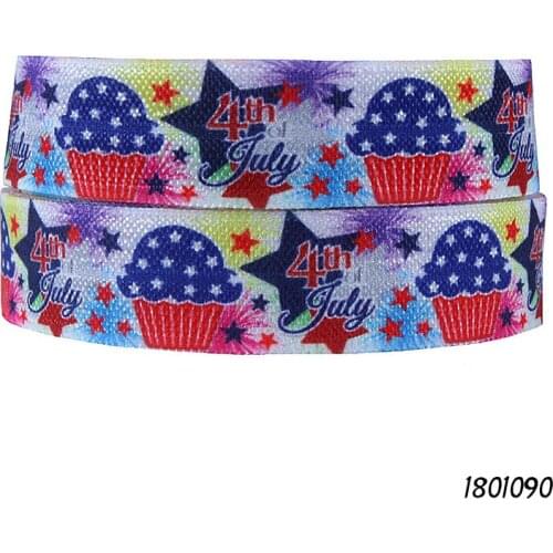 50 yards/lot) New arrival July.4th celebrating foe elastic ribbon, 5/8" US flag design cupcake printed fold over elastic