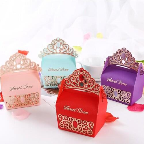 500pcs Royal Shiny Gemstone Crown Candy Box Wedding Party Favors Box Birthday Party Souvenir Box LX4091