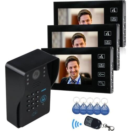 7 Inch LCD Monitor Video Door Phone Intercom System Video doorbell support password RFID card Remote control unlock 3-monitor