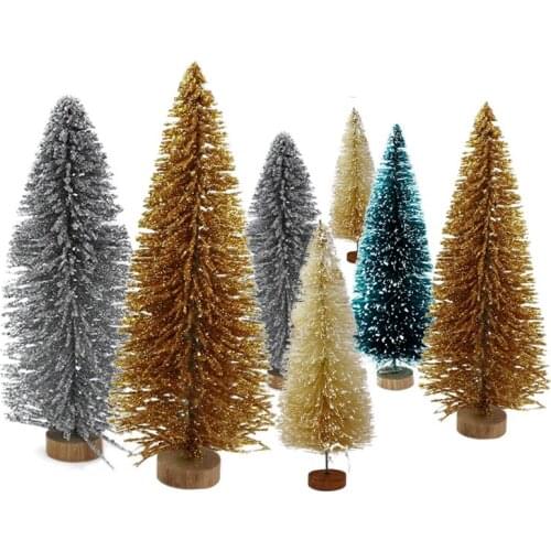 8pcs Different Sizes Mixed Mini Christmas Tree Artificial Plants Sisal Cedar For New Year Xmas Party Home Ornaments Table Decor
