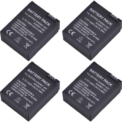 Tectra 4pc AHDBT-301 Battery for GoPro Hero 3 3+ gopro3 gopro 3 Hero3 Battery Black Edition White Silver Edition HD camera