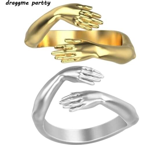 European And American Hot New Jewelry Love Hug Ring Retro Fashion Tide Flow Opening Adjustable Ring For Men Women Charm Gift