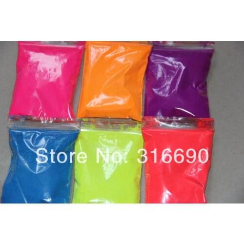 Mix color fluorescent powder, fluorescent pigment samples color:pink,orange,purple,blue,yellow,red,etc