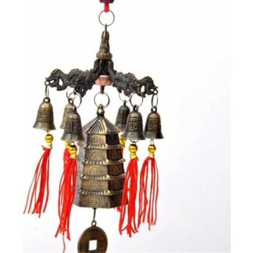 Antique bronze Chinese wind bell tower tower six angle Wangcai powerful magic bell chimes