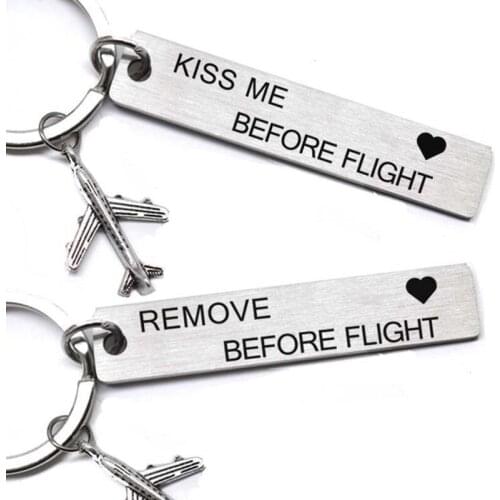 Creative Kiss Me Before Flight Keychains Airplane Charms Rectangle Pendant Key Chain Keyring Airline Airport Gift