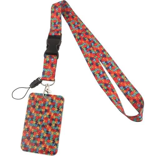 ER611 Autism Awareness Jigsaw Creative Lanyard Card Holder Student Hanging Neck Phone Lanyard Badge Subway Access Card Holder