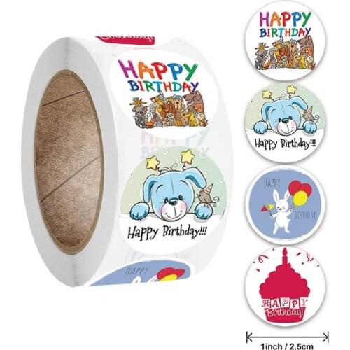 Happy Birthday Round Sealing Stickers Paper Adhesive Labels 1" 500pcs For Homemade Bakery Gift Packaging Scrapbooking Kids Party