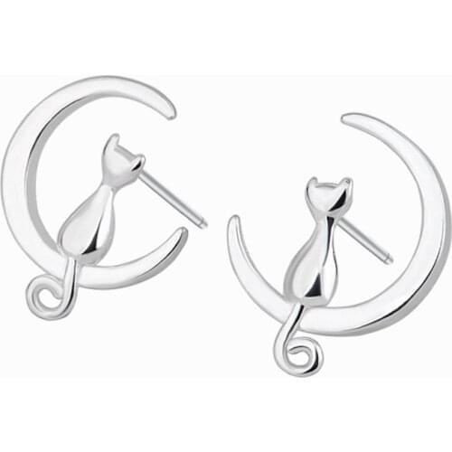 Fashion Prevent Allergy Moon Cat Stud Earrings for Women Party Earrings Jewelry Accessories Brincos pendientes A137