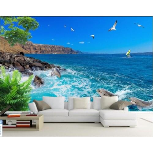 3d wallpaper custom mural photo blue sky the sea dolphin painting 3d wall murals wallpaper for walls 3 d living room home decor